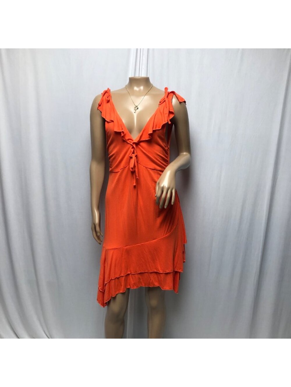 Wild Fable Orange Ruffle Deep V Neck Sleeveless Dress Womens Size Medium Fairy